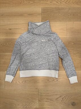 Abercrombie & Fitch Heather Gray Crossover Funnel Neck Sweater with White Trim